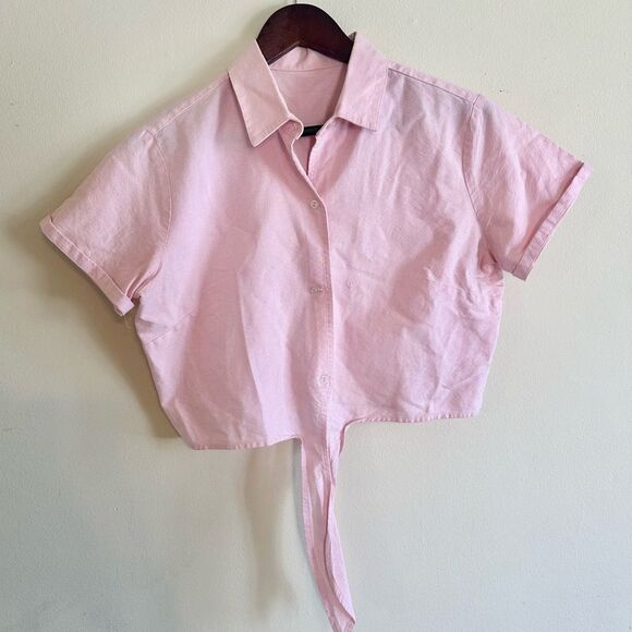 Vintage cotton tie front polo shirt pink s - Picture 5 of 5
